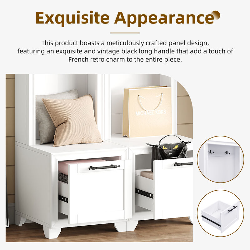 Merax Free Standing Hall Tree Seating Bench with Storage Drawers