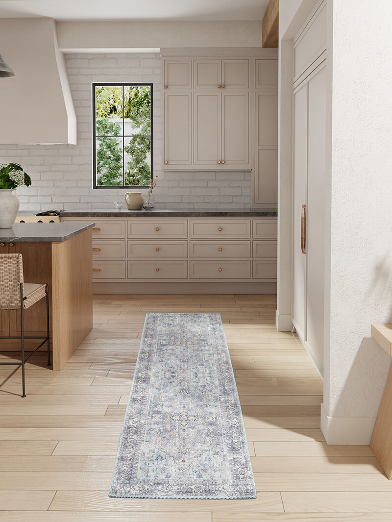 Machine Washable Series 1 SR104 Light Gray/Blue 2' x 6' Rug