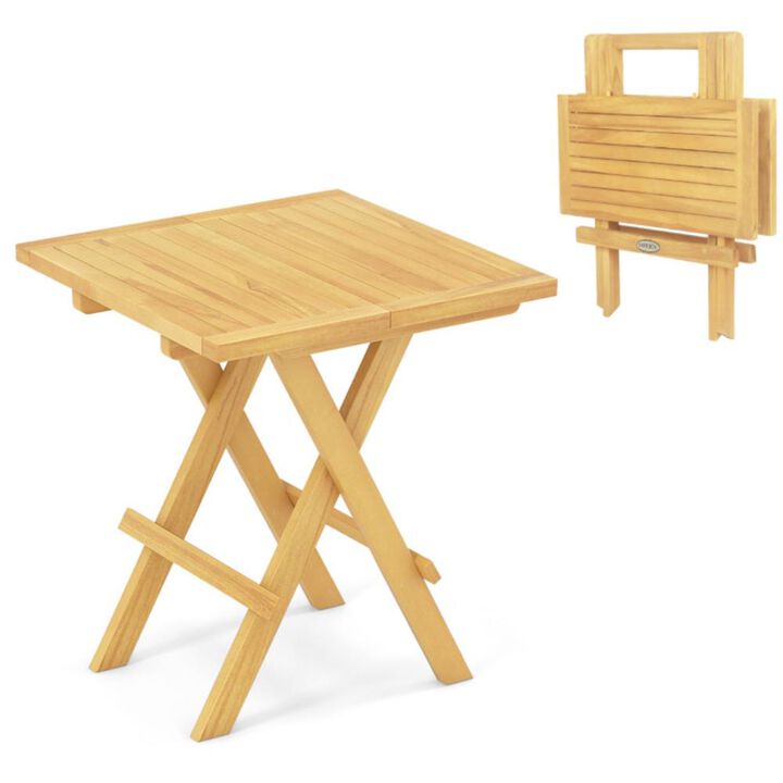 Hivvago Patio Folding Side Table with X-shaped Legs and Slatted Tabletop