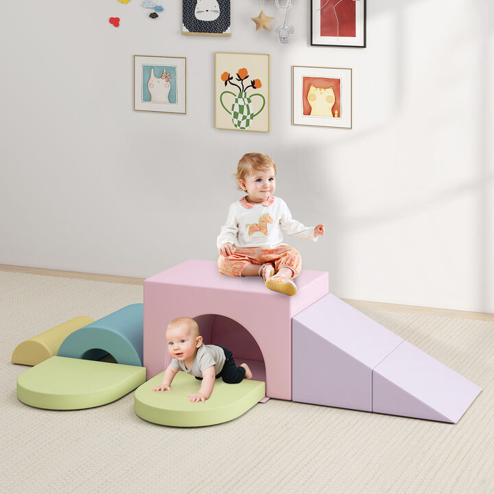 Toddler Soft Play Set, 7-Piece Foam Climbing Blocks with PU Leather