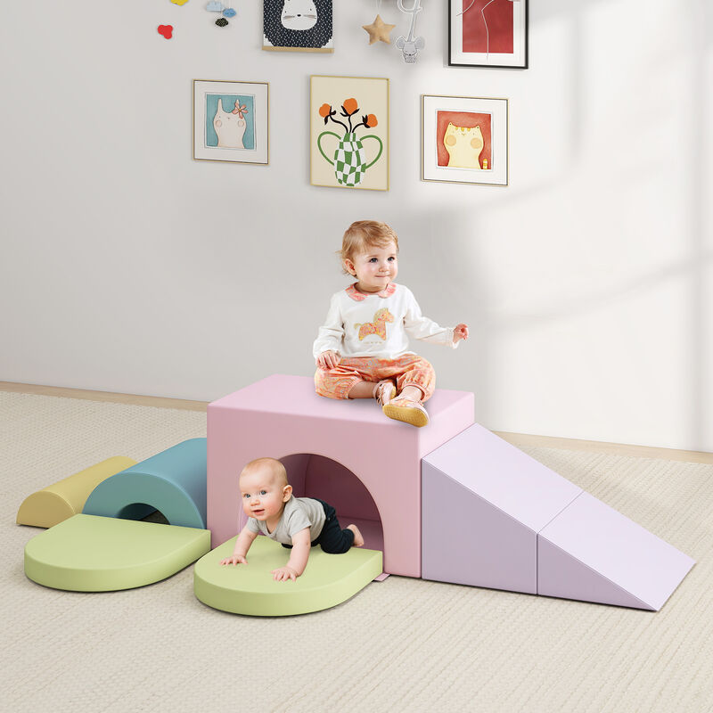 Toddler Soft Play Set, 7-Piece Foam Climbing Blocks with PU Leather image number 1