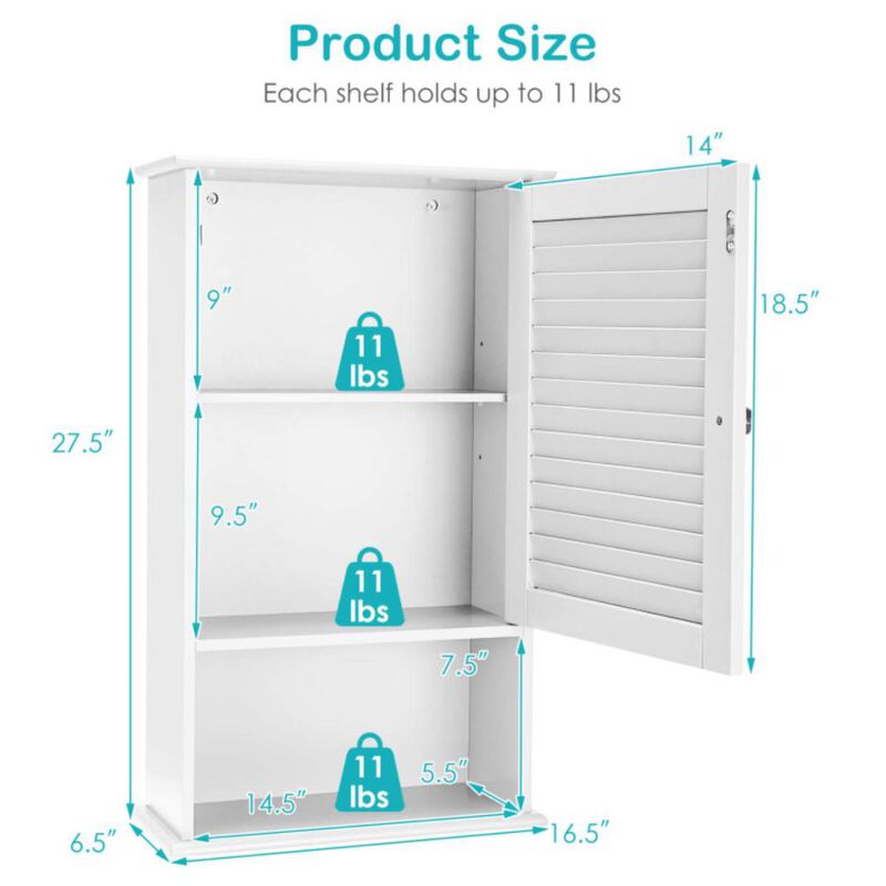 Hivvago Bathroom Wall Mount Storage Cabinet Single Door with Height Adjustable Shelf