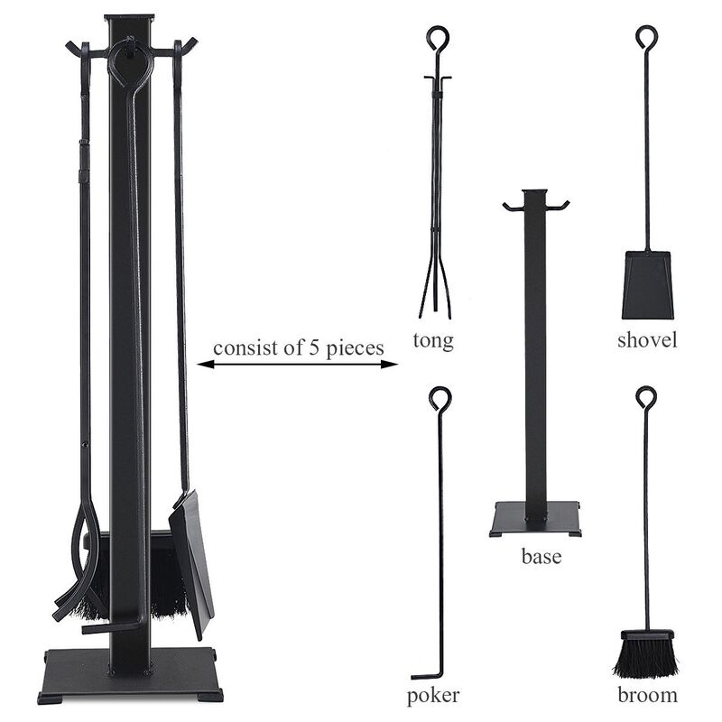 Stylish 5 Piece Fireplace Tool Set For Storage Of Fire Tools image number 4