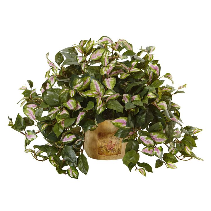 Nearly Natural 19-in Hoya in Wooden Pot
