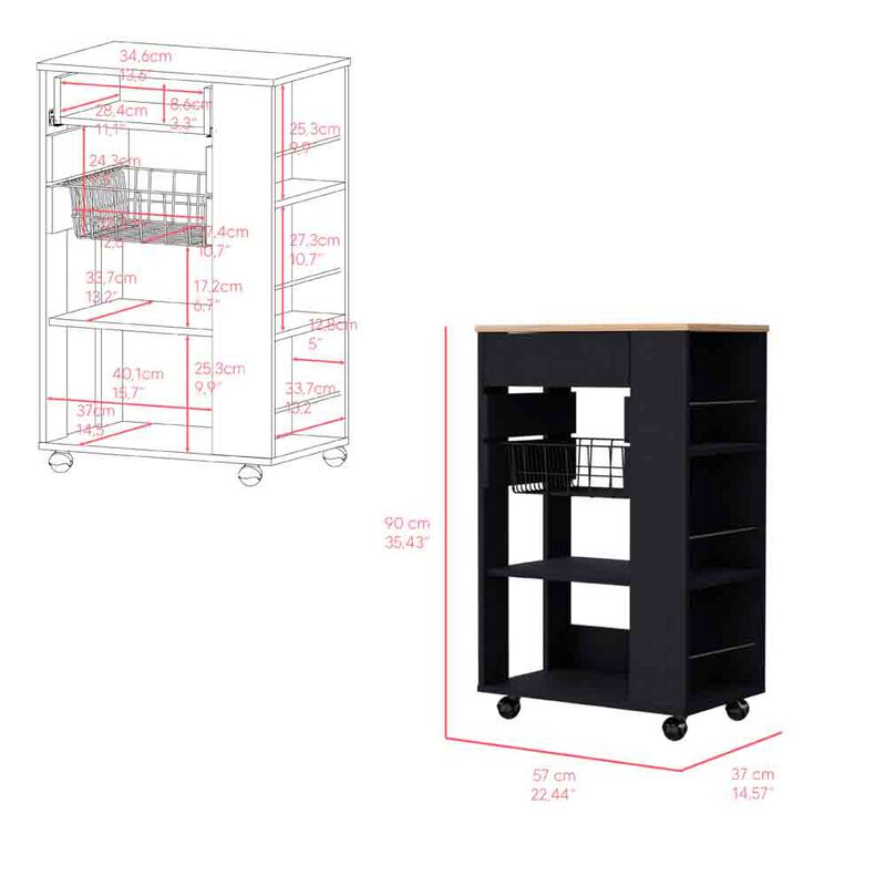 Kitchen Cart Sonex, Kitchen, Black / Light Oak