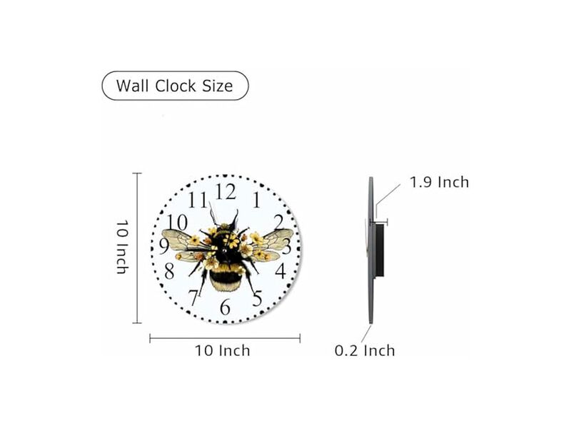 Bee Wings Flowers Yellow Bug Wall Clock 10 Inch Silent Non Ticking Modern image number 1