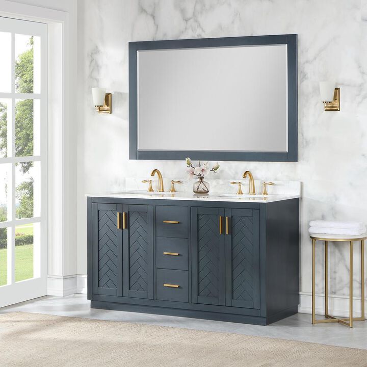 Altair 58 Rectangular Bathroom Wood Framed Wall Mirror in Classical Blue