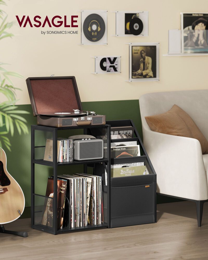 Multi-Level Record Stand &ndash; 3-Tier Vinyl Storage Table for Turntable Setup and 140 Album Capacity