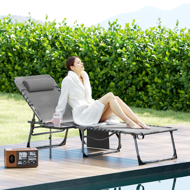 Hivvago Folding Outdoor Chaise Lounge Chair with Side Table