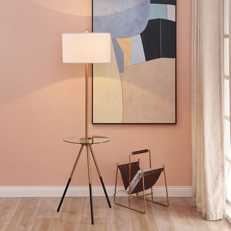 Myra Floor Lamp with Glass Table and Built-In USB Port, Gold/Black image number 4