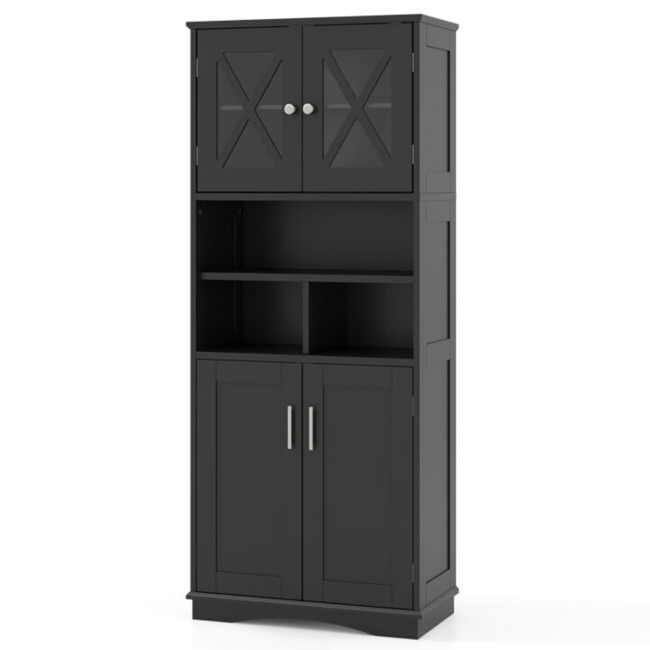 Large Bathroom Storage Cabinet with Acrylic Doors and 3 Open Compartments