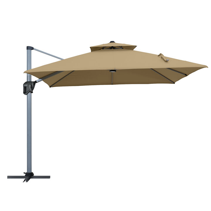 11ft Square Patio Cantilever Umbrella Double Top Outdoor Patio Offset Patio Umbrella 360&deg;Rotation Large Outdoor Umbrella Pool Umbrella for Backyard Gard en Deck Pool (Without Base)
