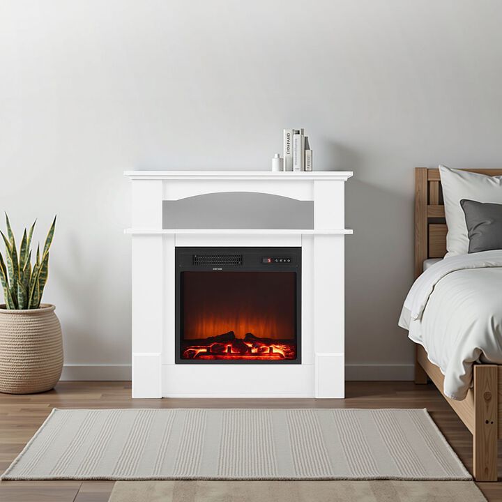 1500W Electric Fireplace Heater with Mantel, Remote, Timer and Overheat Protection-White