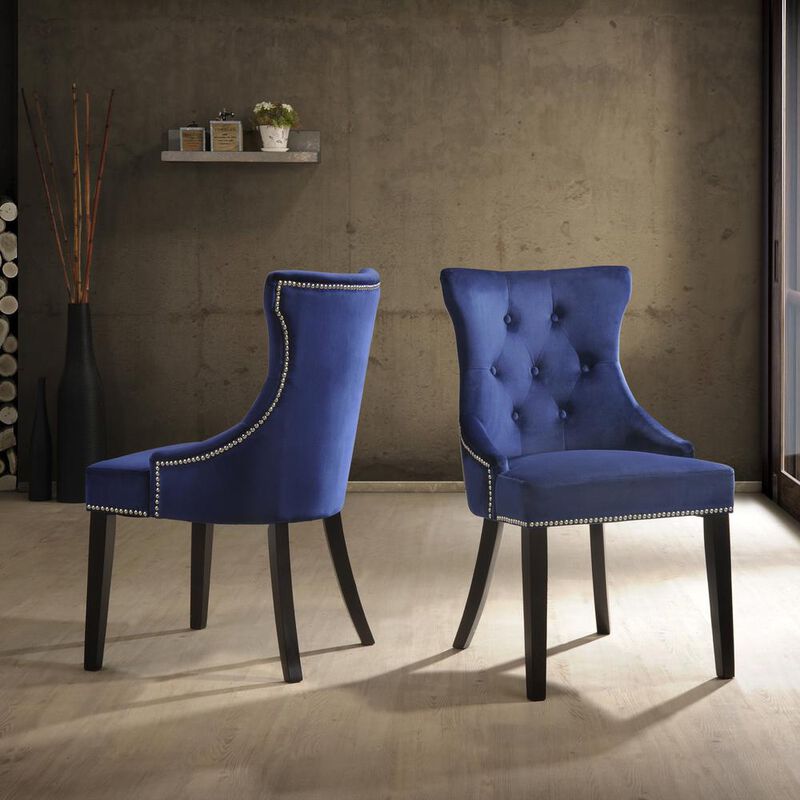 Carolina Living Julia Tufted Back Upholstered Chair - Set Of 2 - Espresso - Navy Upholstery