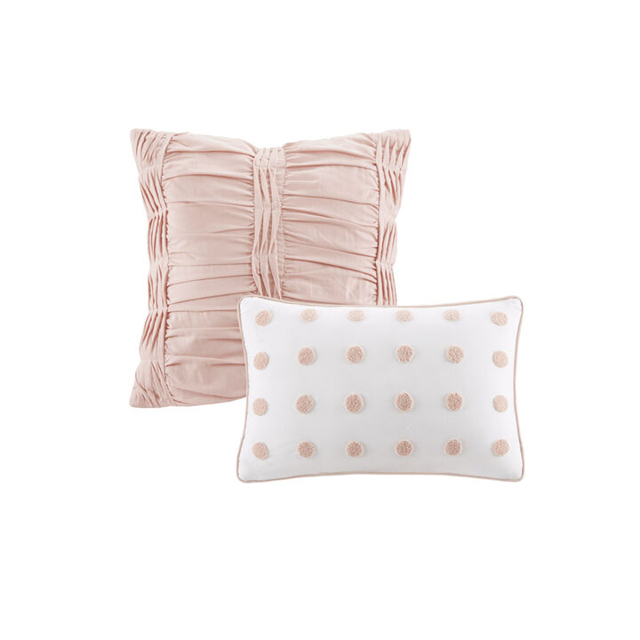 Gracie Mills Mikel Chenille Dot Cotton Jacquard Comforter Set with Euro Shams and Throw Pillows