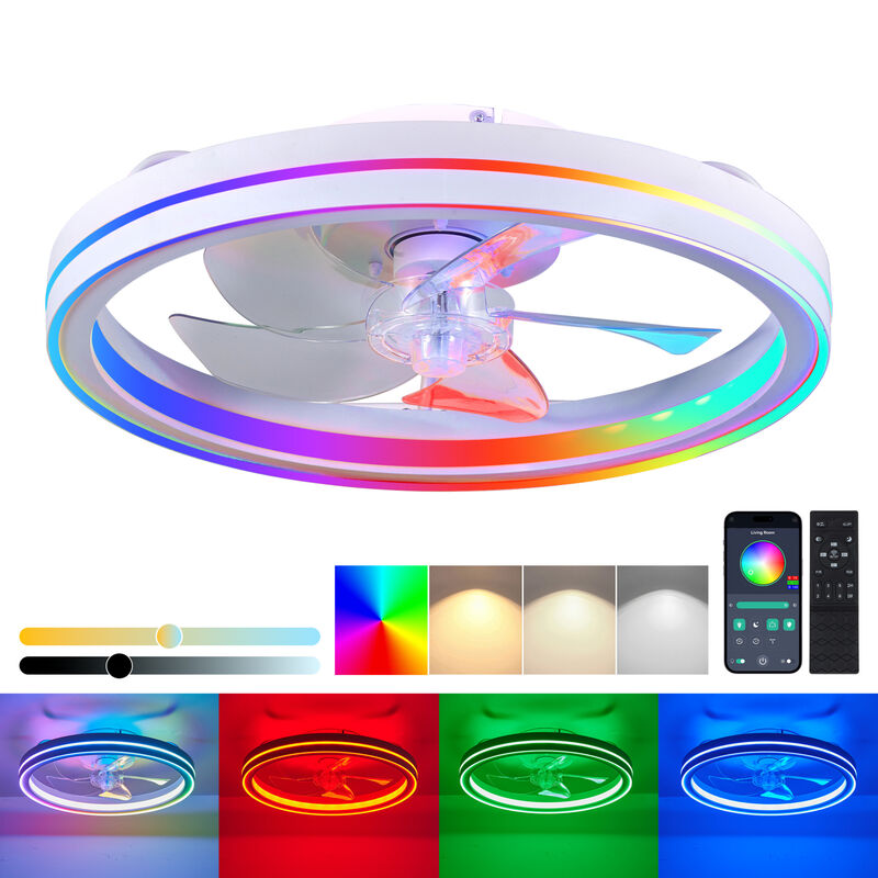 ELEMENT ACE Low Profile Flush Mount Bladeless Ceiling Fan with RGB LED Lighting, Smart App & Remote Control, Reversible Motor for Bedroom Low Ceiling Living Spaces image number 1