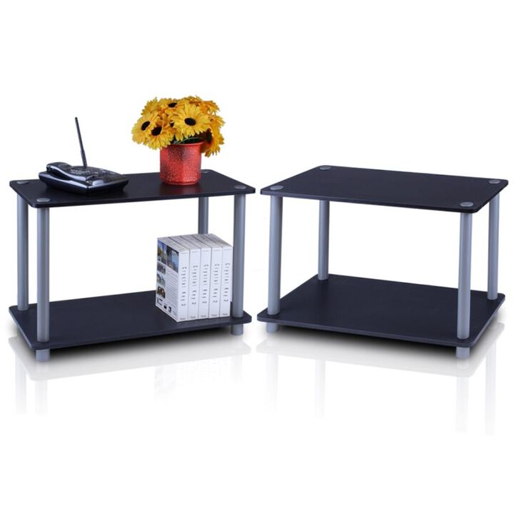Turn-N-Tube 2-Tier Shelves/End Tables Set, Black/Grey, 2 Pcs Set