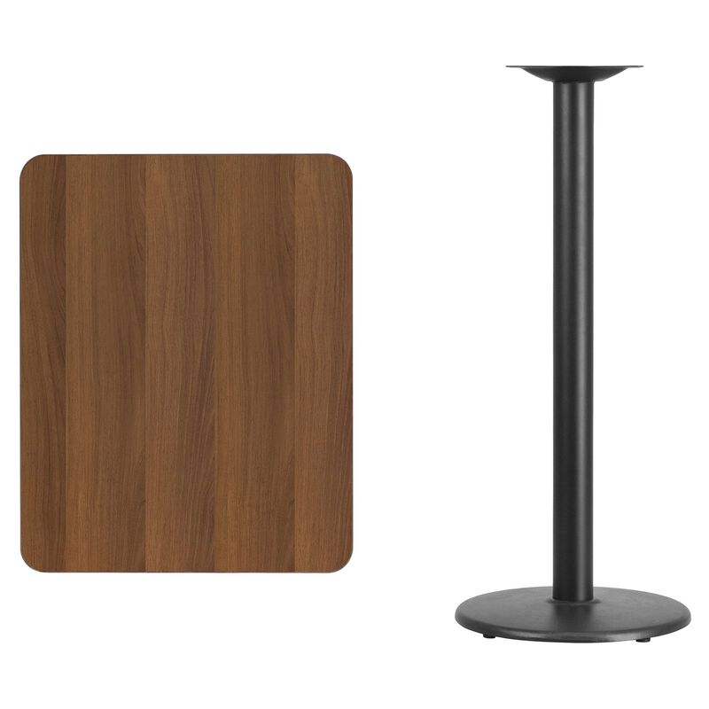 Flash Furniture Stiles 24'' x 30'' Rectangular Black Laminate Table Top with 18'' Round Bar Height Table Base