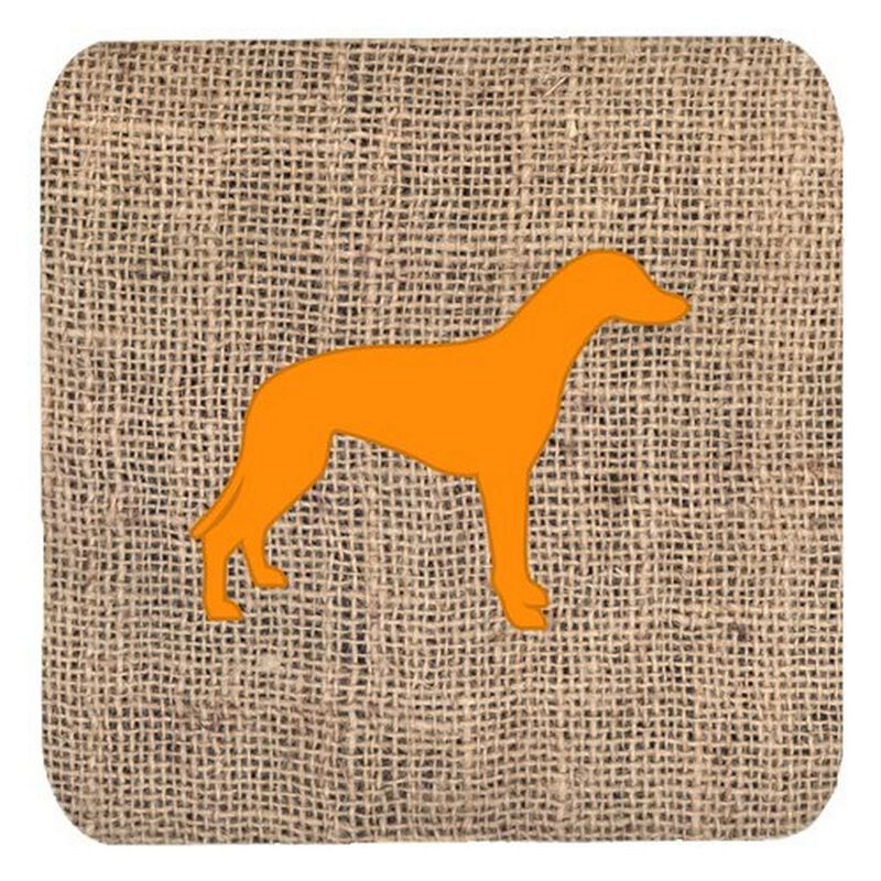 Caroline's Treasures BB1086-BL-OR-FC Greyhound Burlap and Orange Foam Coasters (Set of 4), 3.5 H x 3.5 W, Multicolor