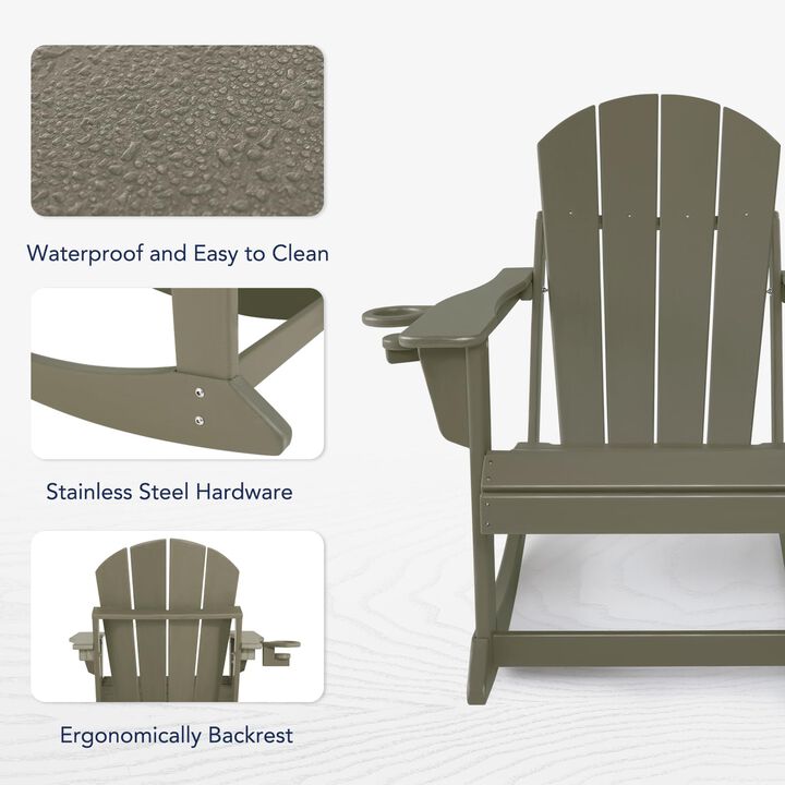ABCPATIO Plastic Adirondack Chair - Rocking Adirondack Chairs with Cup Holder, Weather Resistant Seating for Patio, Porch, Deck,