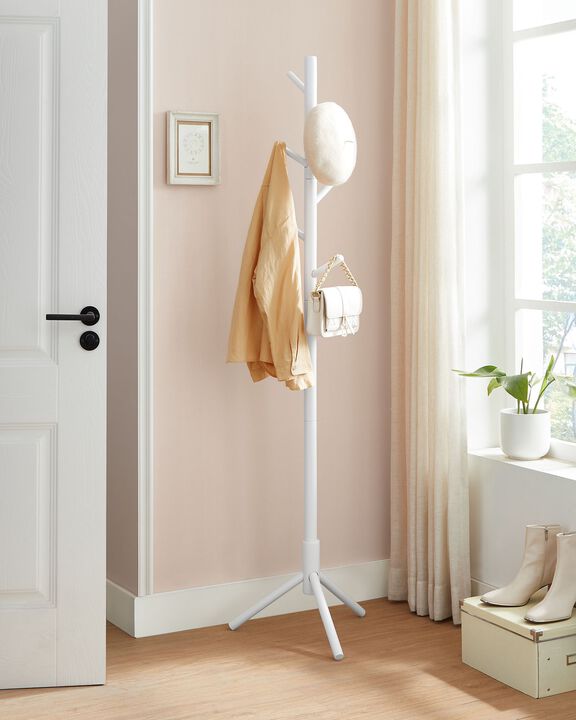 Coat Rack with 8 Hooks, Solid Wood Coat Tree Free Standing, 18.5 Inch Dia Base, for Clothes
