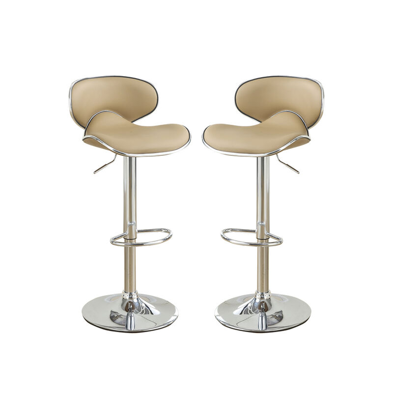 Set of 2 Swivel Faux Leather Bar Stools with Footrest, Brown
