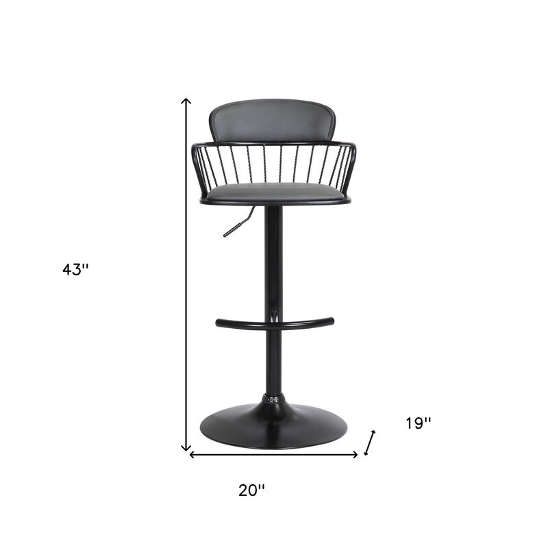 HomeRoots Faux Leather and Metal Adjustable-Height Bar Stool with Low Back image number 6