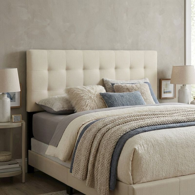 Upholstered Fabric King Headboard with Soft Padding and Classic Design image number 3