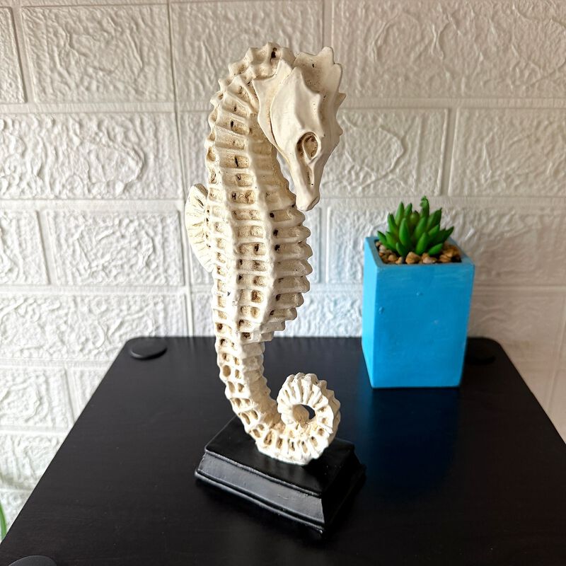 Seahorse Statue Coastal Nautical Resin Tabletop Sculpture 10 Inch Off White image number 6