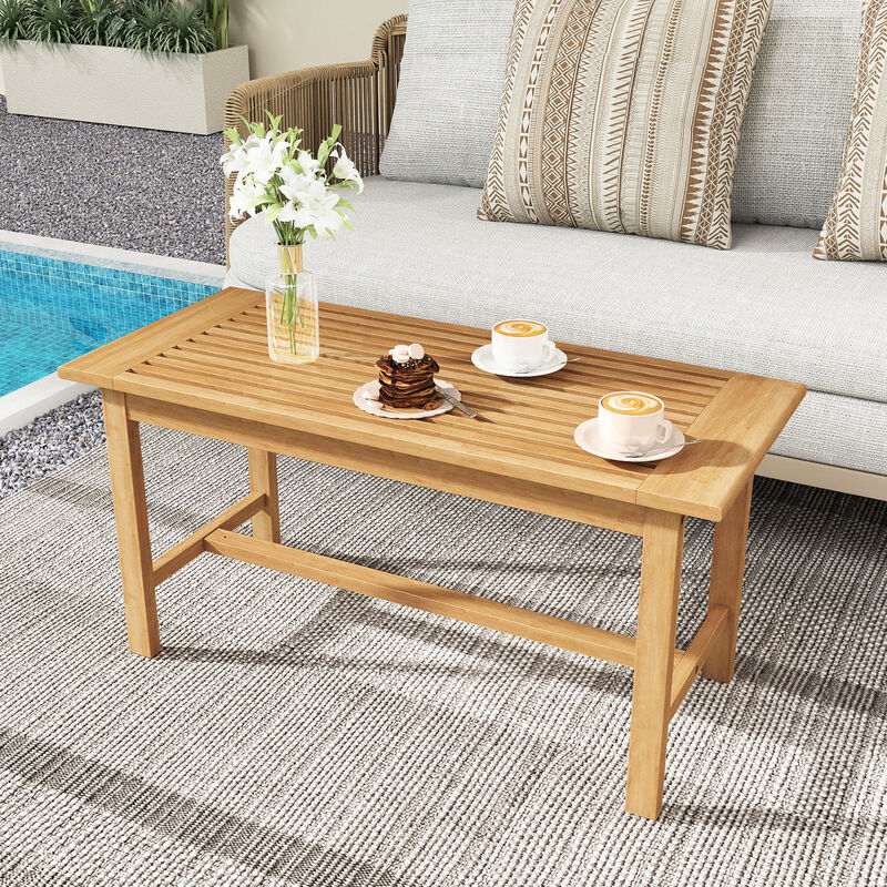 Patio Coffee Table  Rectangular Outside Side Table with Slatted Tabletop