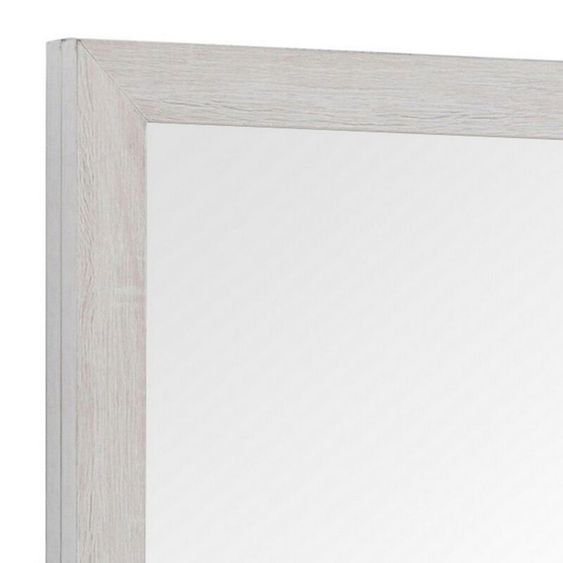 Mirror with Wooden Frame and Grain Details, White-Benzara image number 2