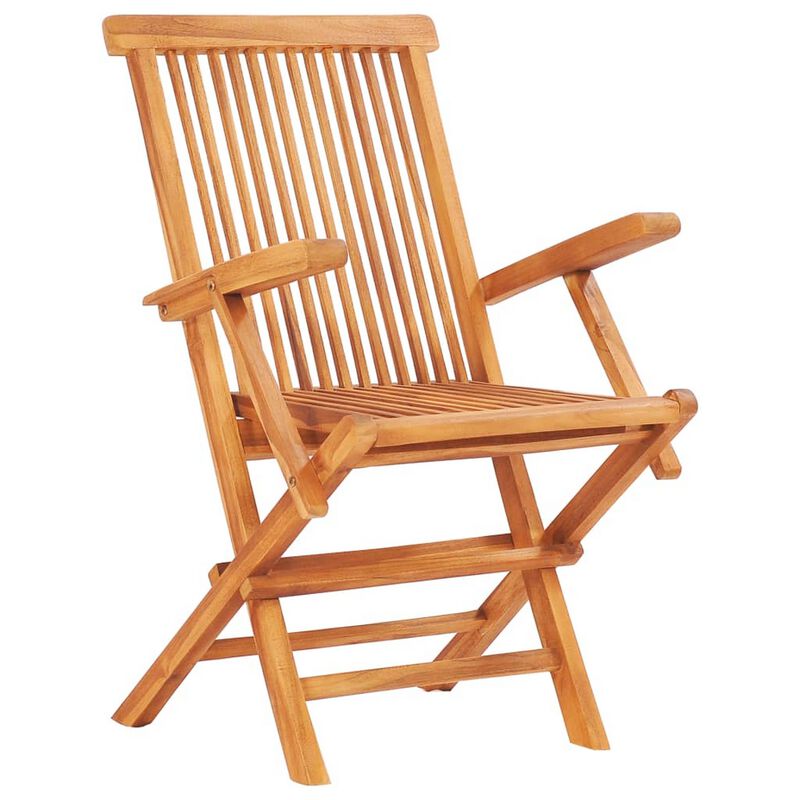 Sam 7pc Outdoor Dining Table Set, 6 Folding Chairs, Brown Teak Wood - Benzara