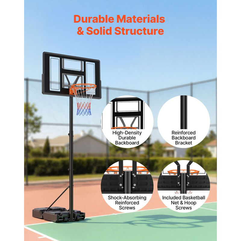 Portable Basketball Hoop with Adjustable Height, Rolling Base Goal System for Kids, Teens & Adults-Black image number 6