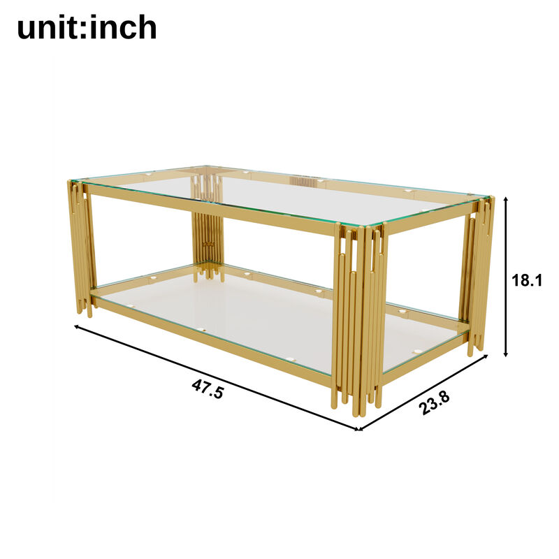 Merax Modern Black Mirror Coffee Table - Gold Asymmetrical Metal Frame with Lower Shelf image number 5