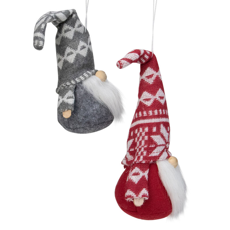 Set of 2 Red and Gray Gnomes with Nordic Hats Christmas Ornaments 7" image number 1
