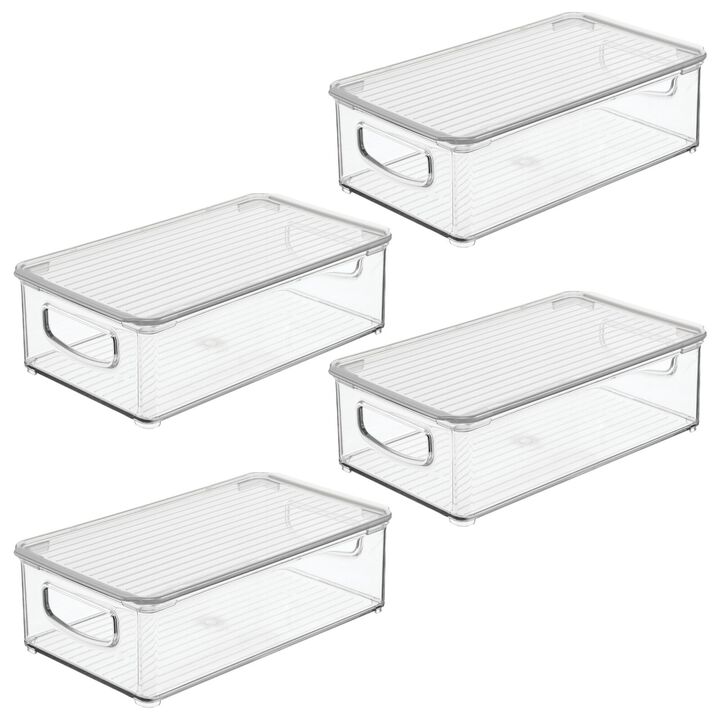 mDesign Plastic Storage Bin Box Container, Lid and Handles - 4 Pack, Clear/Clear