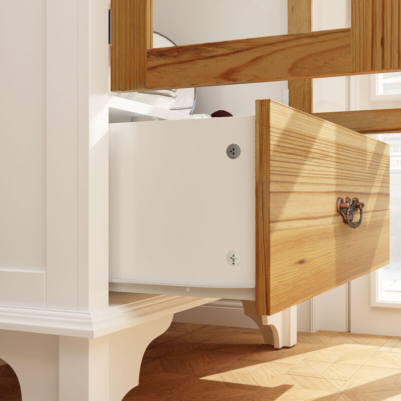 70.9 in. H White Paint Finish Wooden Storage Cabinet Buffet in Brown & White With Acrylic Doors and Drawers