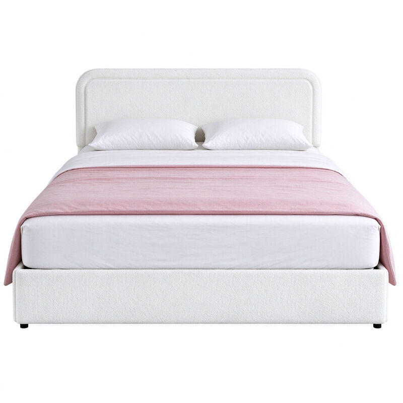 Queen Storage Bed with 4 Drawers, Ivory Boucle Upholstered Platform Bed, No Box Spring Needed image number 0