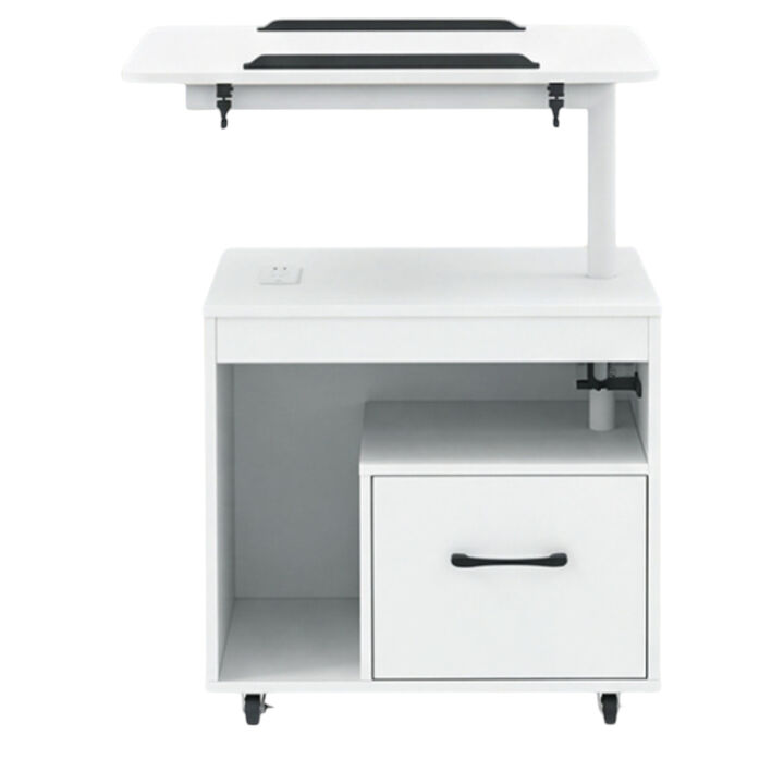 LED Nightstand with Power Outlets and Flip-Top Storage for Bedroom