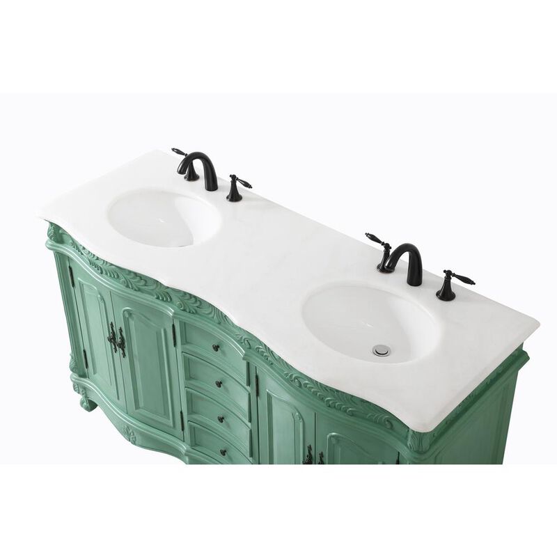 Elegant Kitchen and Bath 60 inch double Bathroom vanity in vintage mint