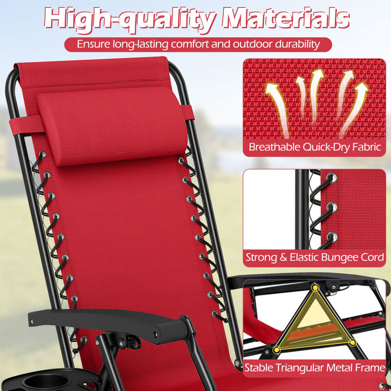 Outdoor Zero Gravity Chairs with Cup Holder and Adjustable Back image number 5