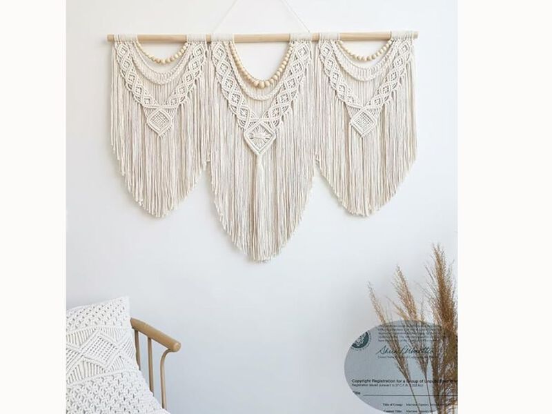 Large Macrame Wall Hanging – Handmade Boho Tapestry with Wooden Beads for Bedroom & Living Room