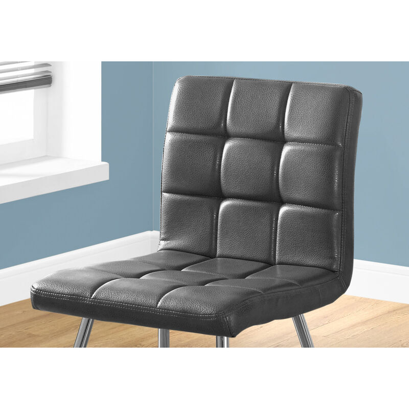 Monarch Specialties I 1072 Dining Chair, Set Of 2, Side, Upholstered, Kitchen, Dining Room, Pu Leather Look, Metal, Grey, Chrome, Contemporary, Modern