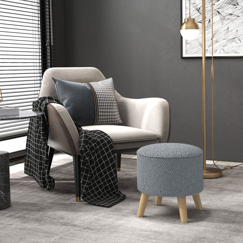 HOMCOM Round Storage Ottoman, Linen-Feel Fabric Upholstered Foot Stool with Removable Top, Padded Seat, Hidden Space and Wooden Legs for Living Room, Gray