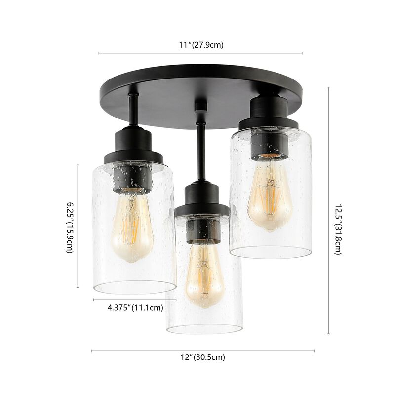 Jonah 3-Light Bohemian Farmhouse Iron/Seeded Glass LED Semi Flush Mount