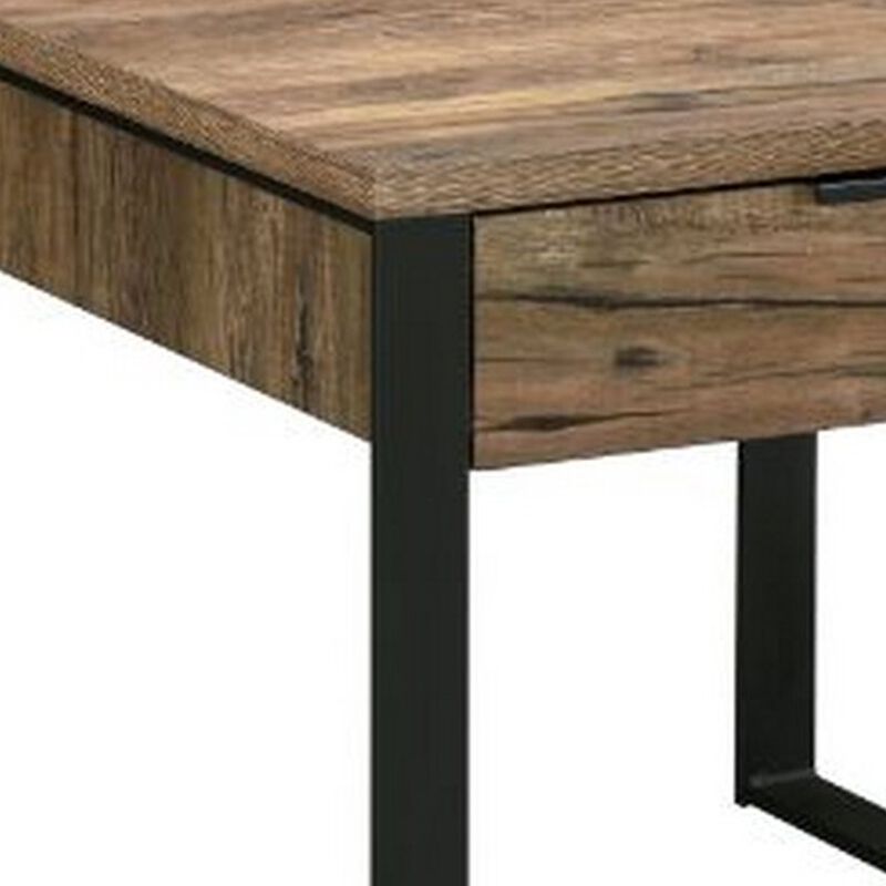 End Table with 1 Drawer and Grain Details, Brown and Black-Benzara