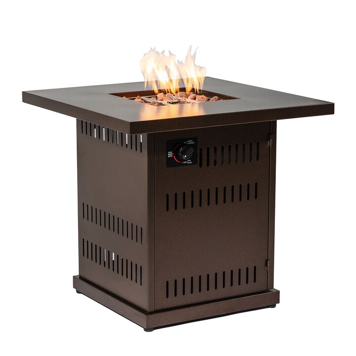 28" Propane Gas Fire Pit Table, 50000 BTU Black Square Steel Fire Pit for Patio Deck Garden Courtyard