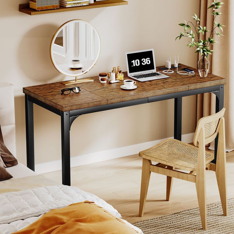 55" Computer Desk with Power Outlets, 1.2" Thick Desktop, Metal Frame, Home Office & Gaming Desk image number 3