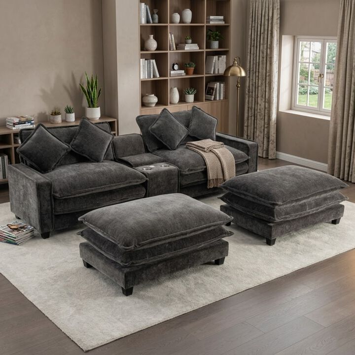 111" Sectional Sofa, Chenille Modular Couch