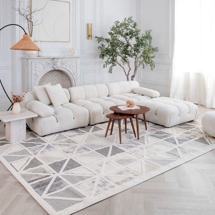 Rug Branch Aarya Contemporary Geometric Cream Grey Indoor Area Rug